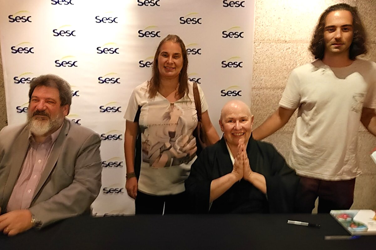 Daniel Bonesi com Monja Coen Sensei e Mario Sergio Cortella no SESC